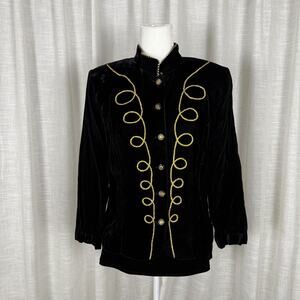 Vintage In Group Ltd Velvet Jacket Womens 12 Black Gold Military Band Made USA
